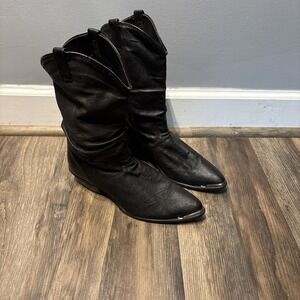 Vintage Dingo Black Leather Slouch Silver Tip Cowboy Boots Western Chic Rodeo 7M